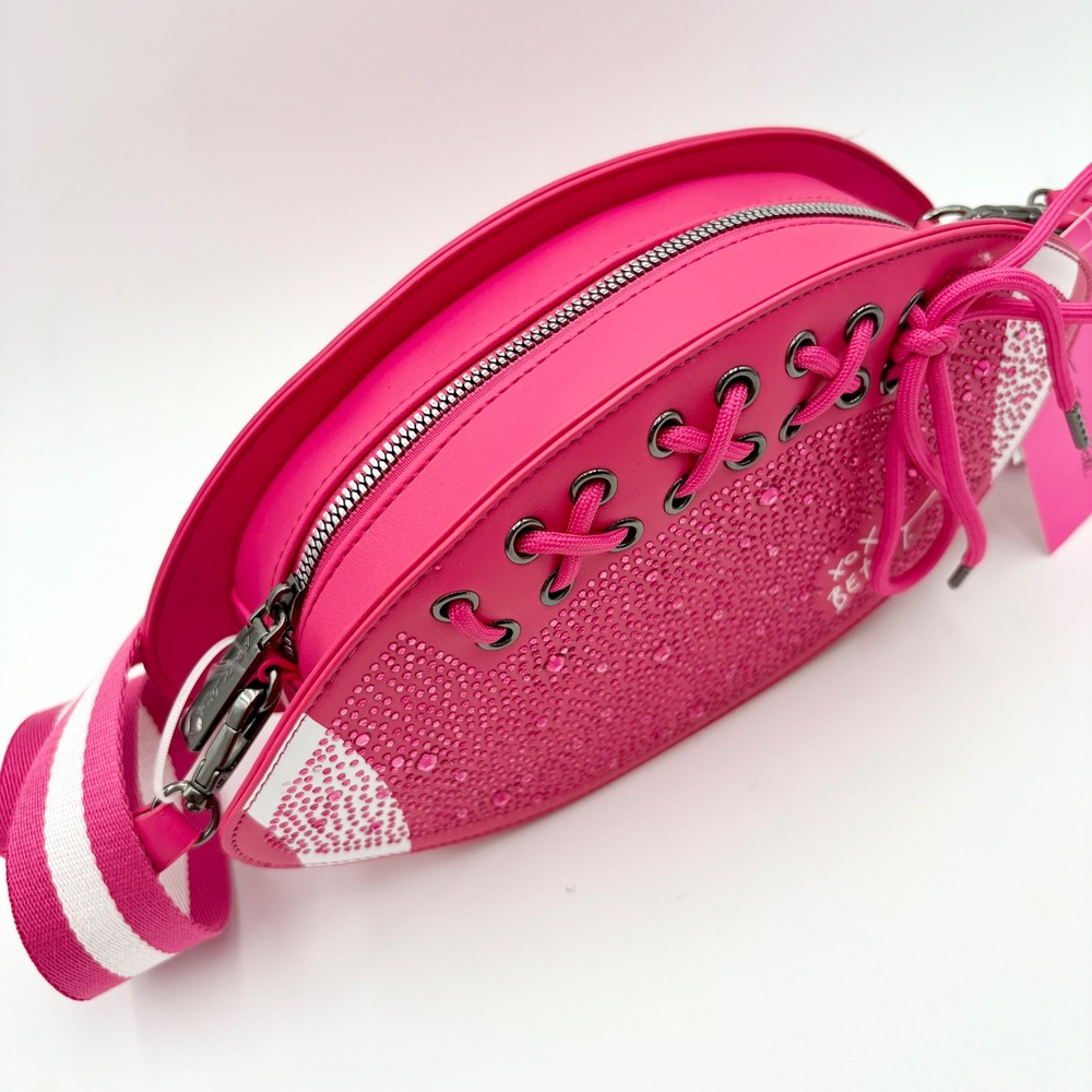 Betsey Johnson Pink Rhinestone Football Crossbody Bag Purse with Coin‎ Pouch - Picture 3 of 9